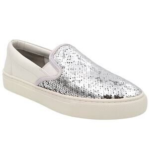 Tory Burch Women Carter US 6M Slip On Sneakers Silver Sequins Snow White